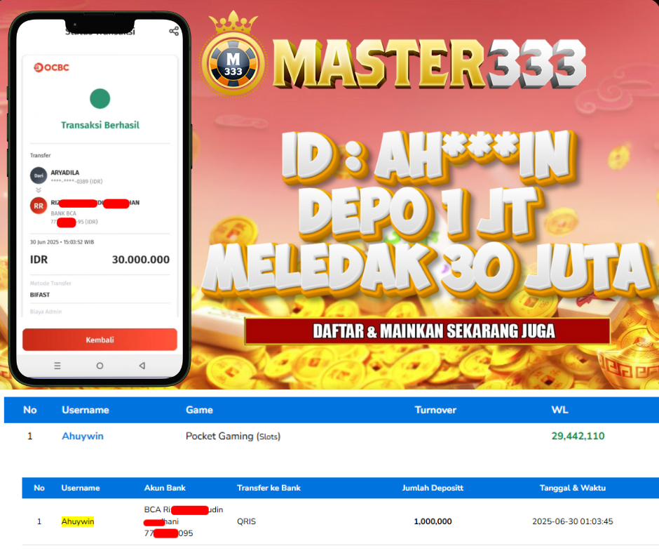  MASTER333 JACKPOT SLOT Gemstones Gold Rp.30,000,000.,- LUNAS